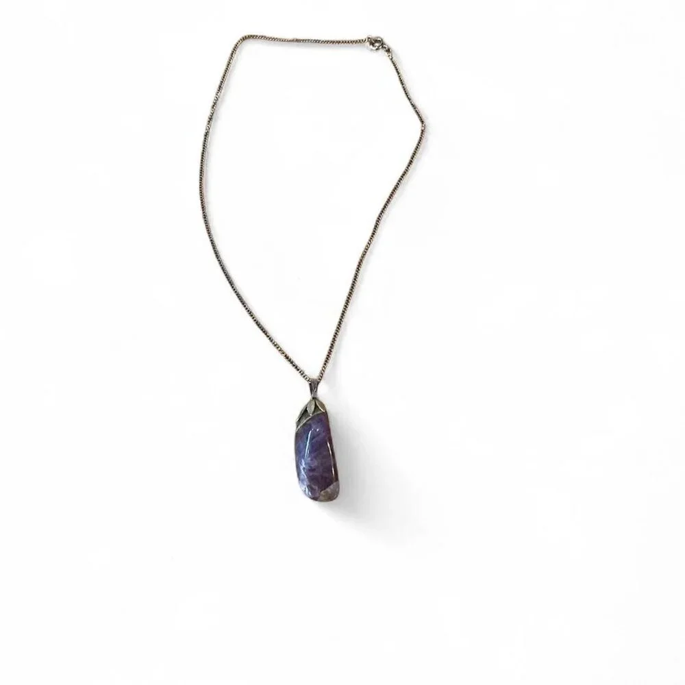 Vintage Amethyst silver‎ pendant necklace purple 16 inch chain